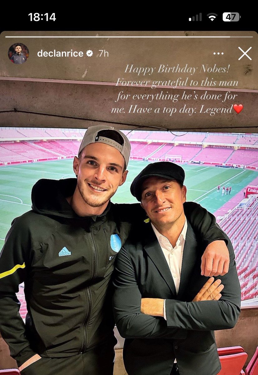 #Arsenal ⭐️ Declan Rice with a message for West Ham hero Mark Noble on his birthday today.

We are all West Ham on the last day of the season boys. ⚒️