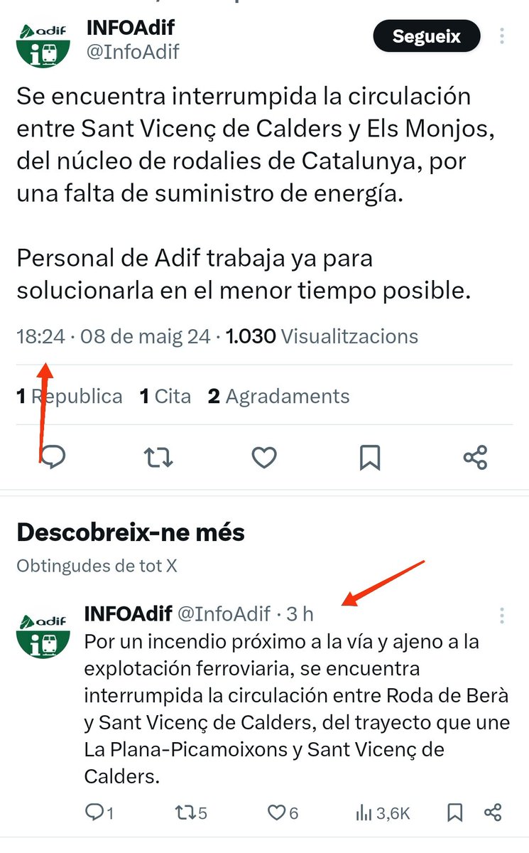 🤡 la gent de Sant Vicenç està contenta, avui: incendi, senyalització, manca de suministre energia...dia complet a @rodalies