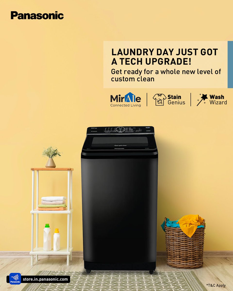 Say hello to hassle-free laundry! Panasonic Washing Machine's smart range brings the power of customization to your fingertips. Enjoy personalized care for your clothes with just a touch 🤖👕 Shop Now: pnsnic.com/WashingMachine #MirAIe #StainMaster #StainGenius…