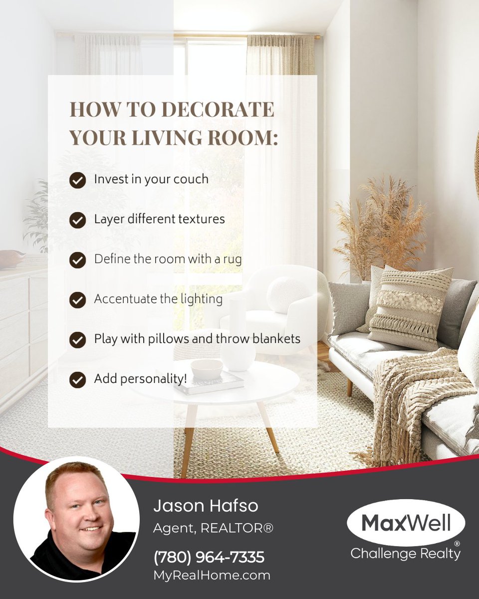 The living room is a central gathering place in most homes and should stand out. Here is the best way to add color, texture, and warmth to your room!

#homestyle #homedecor #homedesign #livingroom #MyRealHome #YEGRealEstate
