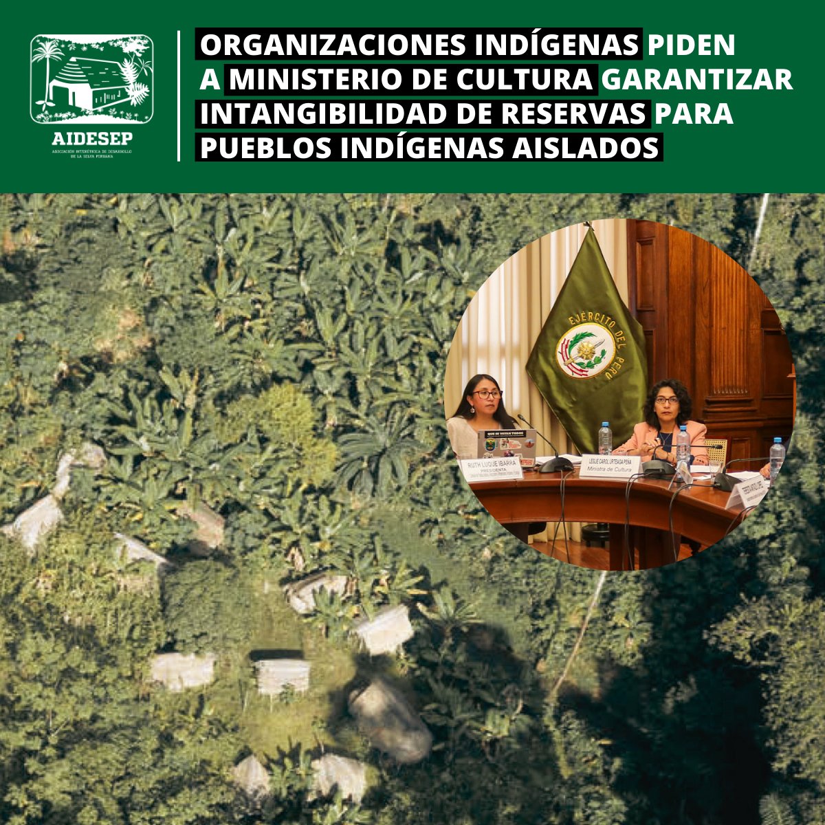 Ante las declaraciones de la titular del @MinCulturaPe, en la sesión de la @cdpueblos el pasado 30/04, AIDESEP y nuestras bases exigimos respetar intangibilidad de reservas indígenas para la protección de los Pueblos Indígenas en Aislamiento y Contacto Inicial (PIACI).