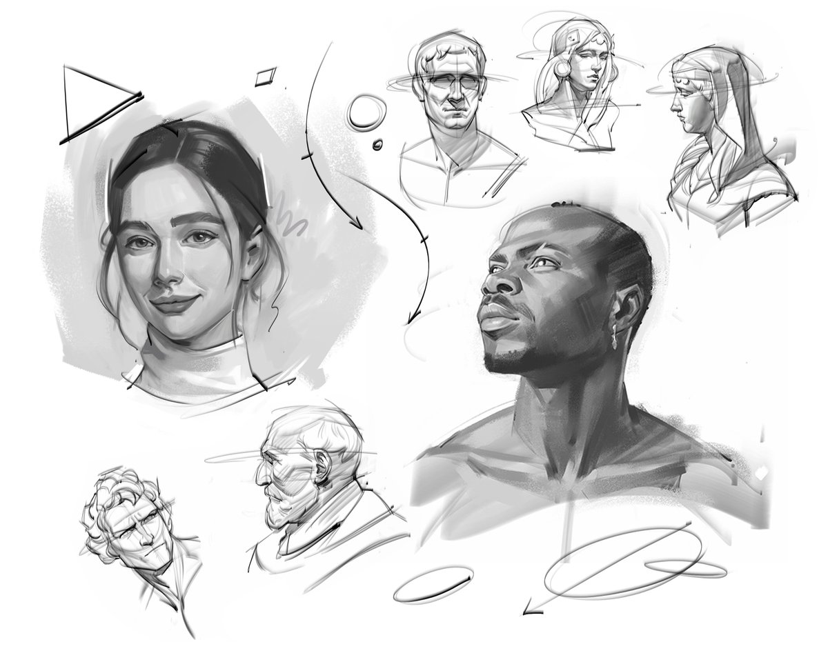 Sample page from my new ebook! A page of face studies:) #gesturedrawing #figuredrawing #figurativework #drawing #sketching #gottogetbetter #doodles #painting #valuestudies #brushwork #shading #sculpture #art #humananatomy #anatomy