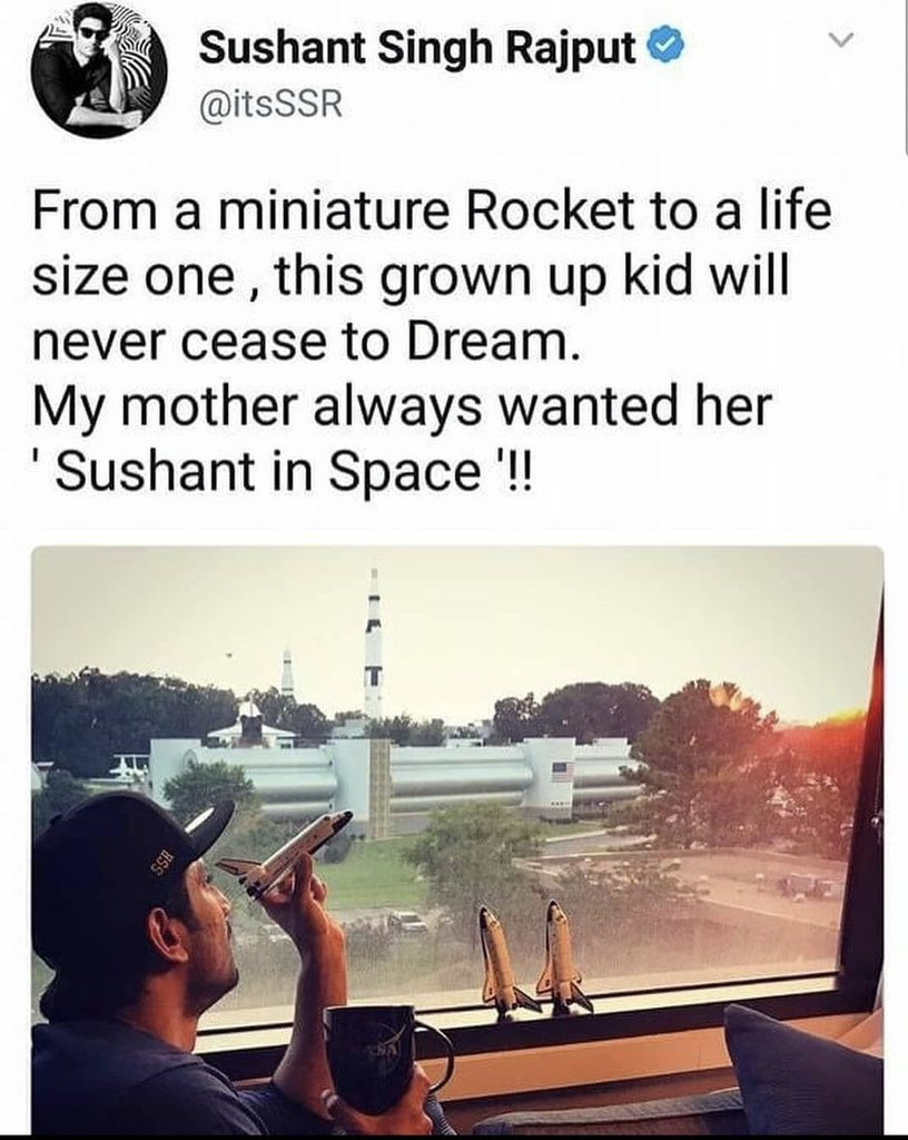 From a miniature Rocket to a life size one, this grown up kid will never cease to dream. My mother always wanted her “Sushant in Space” ✨ Sushant Singh Rajput ✨ #SushantSinghRajput𓃵 Mother Lives In Sushant