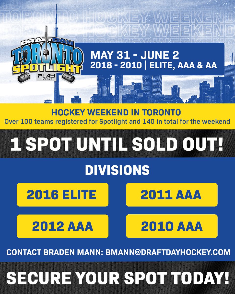 Hockey Weekend in Toronto is almost SOLD OUT! Over 140 team already registered, 1 spot remains for each division, secure your spot before it's too late! Register to snag those last spots: Queens of the 6 ➡️ bit.ly/3wqzTeS Toronto Spotlight ➡️ bit.ly/4aTW0ZK