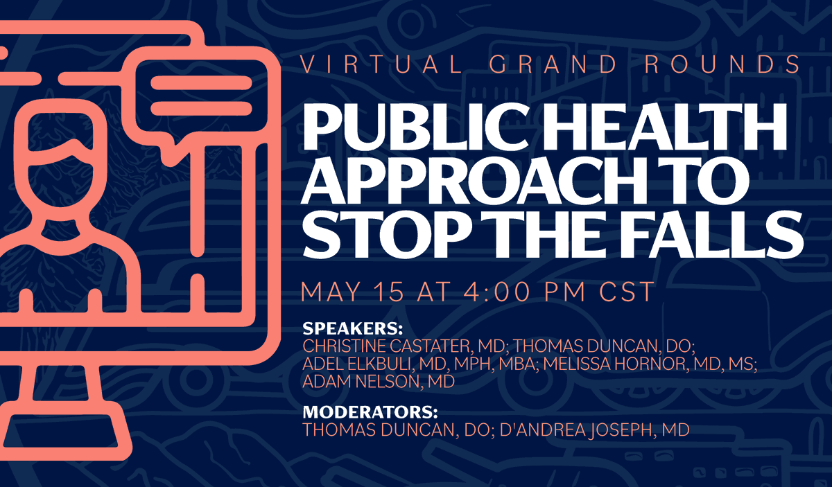 Attention all interested in public health and trauma care🚨 Mark your calendars for May 15 at 4:00 PM CST. Our Virtual Grand Rounds will focus on the 'Public Health Approach to Stop the Falls,' presented by the Prevention & Geriatric Trauma/ACS Committees aast.org/education/gran…