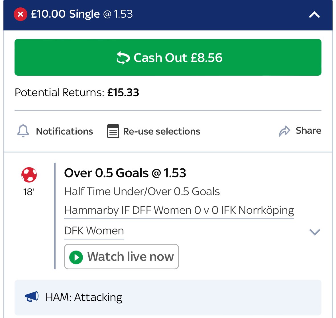 SpainTrainTips's tweet image. SpainTrain 10 Bet Challenge!💰
 
⭐️Bet 1⭐️

🇸🇪Allsvenskan Women⚽️
Hammarby W v Norrkoping W
Over 0.5 1st Half Goals @ 1.53

£10 &amp;gt;&amp;gt; £15.33

❤️+ 🔁 🙏

#GamblingTwitter #sportsbets #sports #GamblingX #bettingtips #betting