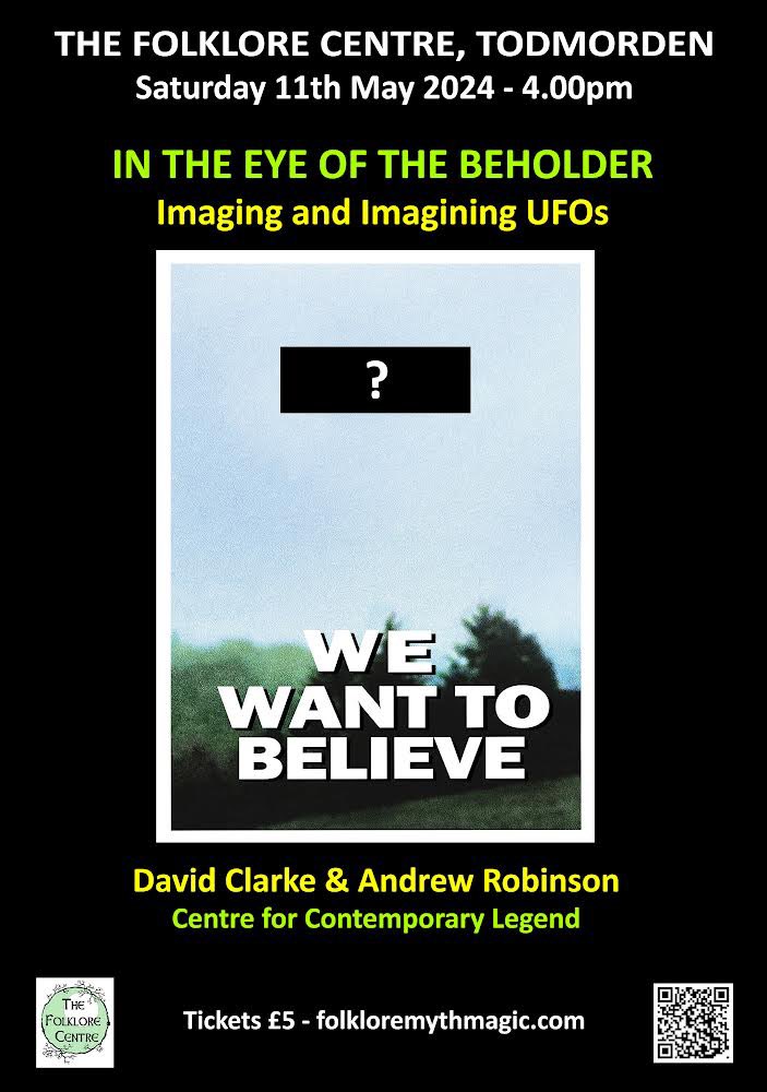 This Saturday! @shuclarke and Andrew Robinson In The Eye Of The Beholder ‘Everyone has an idea of what a UFO might look like but where do these ideas originate and how have they become so influential?’ Tickets: folkloremythmagic.com/event-details/…