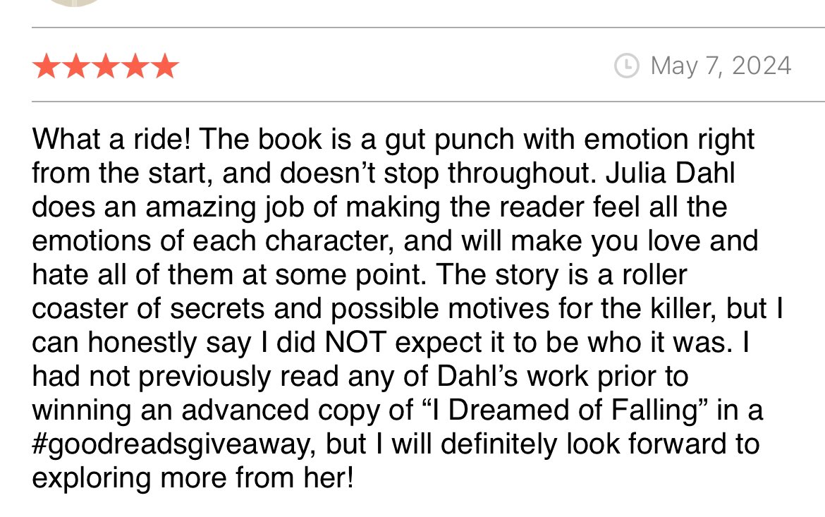 Retweet anonymous Goodreads praise for I DREAMED OF FALLING? Why yes I will!