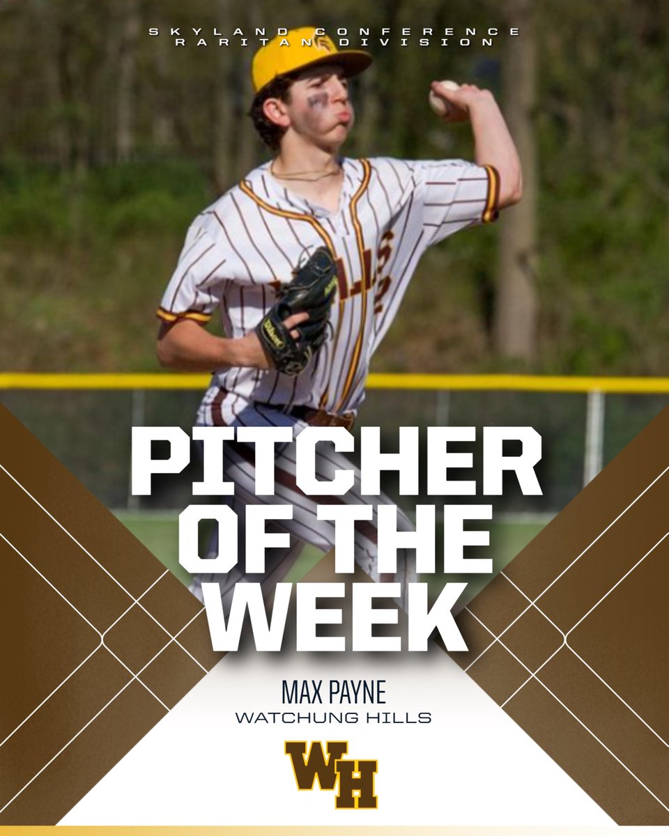 Congratulations to Max Payne of Watchung Hills, the Raritan Division - Week 5 - Pitcher of the Week! Max earned a win over Franklin last week, throwing 6 innings while allowing only 1 earned run on 2 hits. He struck out 8.