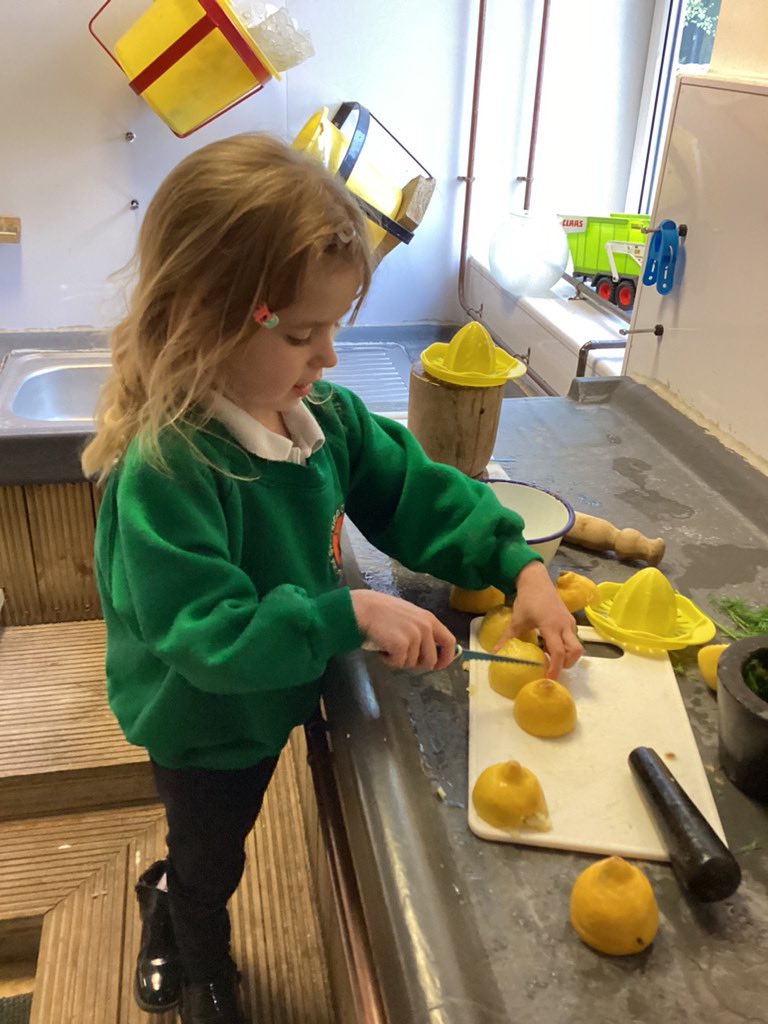 When life gives you lemons…. Learn to juice them even if it’s really hard! This Tiny Acorn really persevered with squeezing the lemon juice and chopping the lemons- these skills help her develop her hand and finger muscles ready for writing.