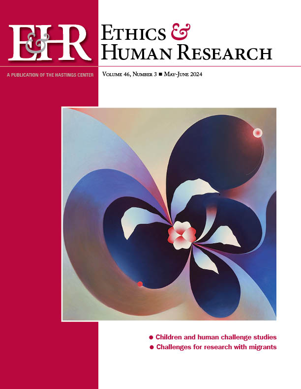 IT'S HERE! The latest issue of Ethics & Human Research, featuring articles on human challenge trials for children and the challenges in conducting research with migrants. Cover art by Angela Heisch. onlinelibrary.wiley.com/toc/25782363/2…