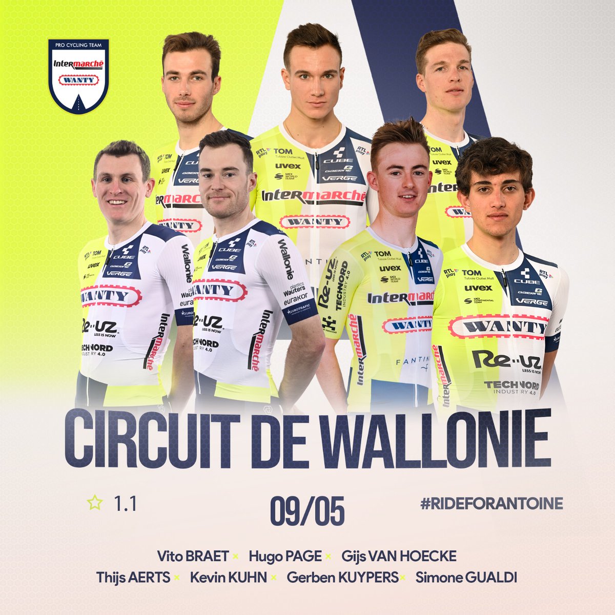 We race as home team in #CircuitDeWallonie 🇧🇪 🇧🇪 Thijs Aerts 🇧🇪 Vito Braet 🇮🇹 Simone Gualdi 🇨🇭 Kevin Kuhn 🇧🇪 Gerben Kuypers 🇫🇷 Hugo Page 🇧🇪 Gijs Van Hoecke
