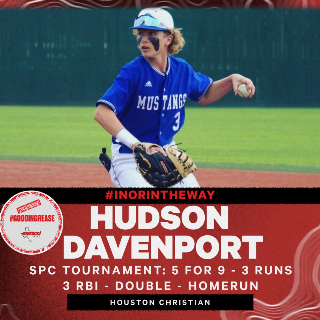 METx Recruiting (@recruitmetx) on Twitter photo 2026 <a href="/HudDavenport4/">Hudson Davenport</a> finished his Soph season strong!! Davenport showed the ability to hit for power in the SPC Tournament. The left handed stick hit both a double and homerun in the tournament.
#GoodInGrease Approved ✅
<a href="/MarucciEliteTX/">Marucci Elite Texas</a> 2026 <a href="/HudDavenport4/">Hudson Davenport</a> finished his Soph season strong!! Davenport showed the ability to hit for power in the SPC Tournament. The left handed stick hit both a double and homerun in the tournament.
#GoodInGrease Approved ✅
<a href="/MarucciEliteTX/">Marucci Elite Texas</a>