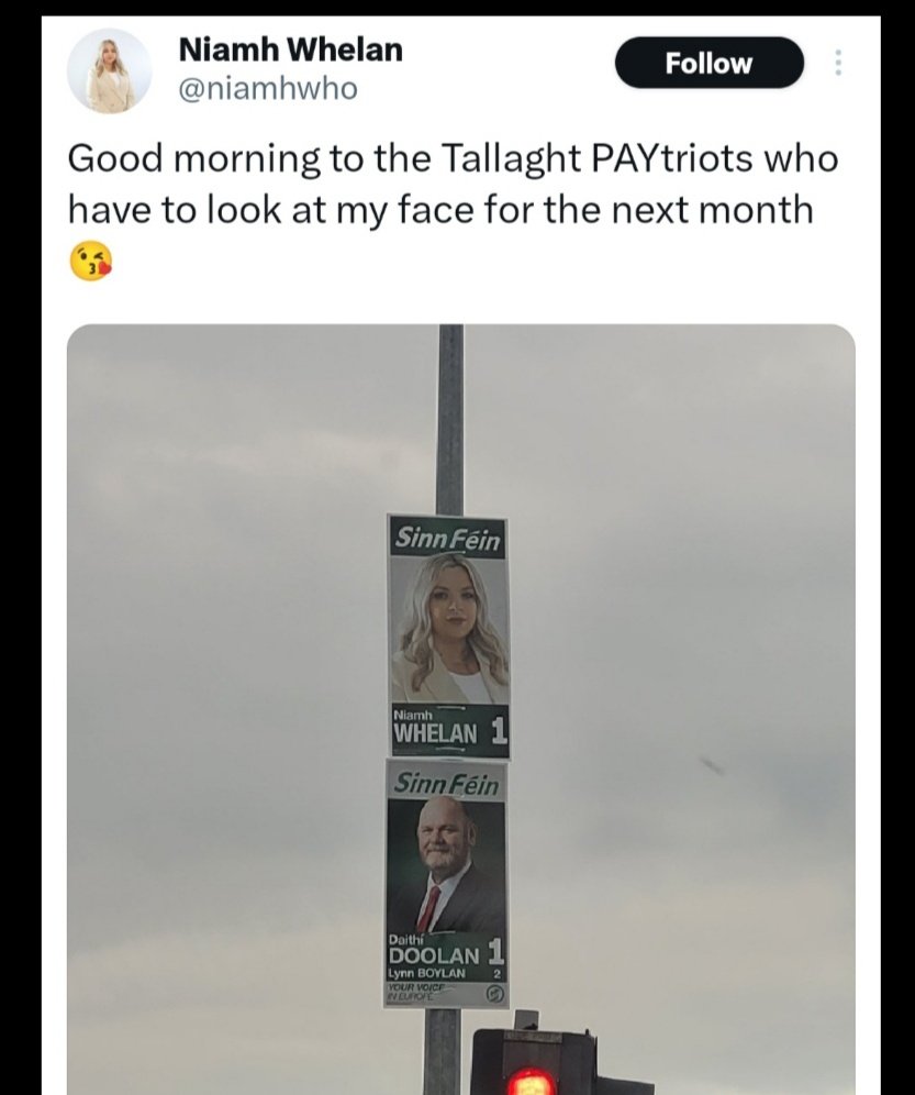 Niamh Whelan SF candidate for Tallaght Central deletes her post mocking the working class community of Tallaght. Such disdain is no big surprise from a Sinn Féin candidate. Sinn Féin are the enemy of the people of Ireland and the Tallaght community, as well as every community in…