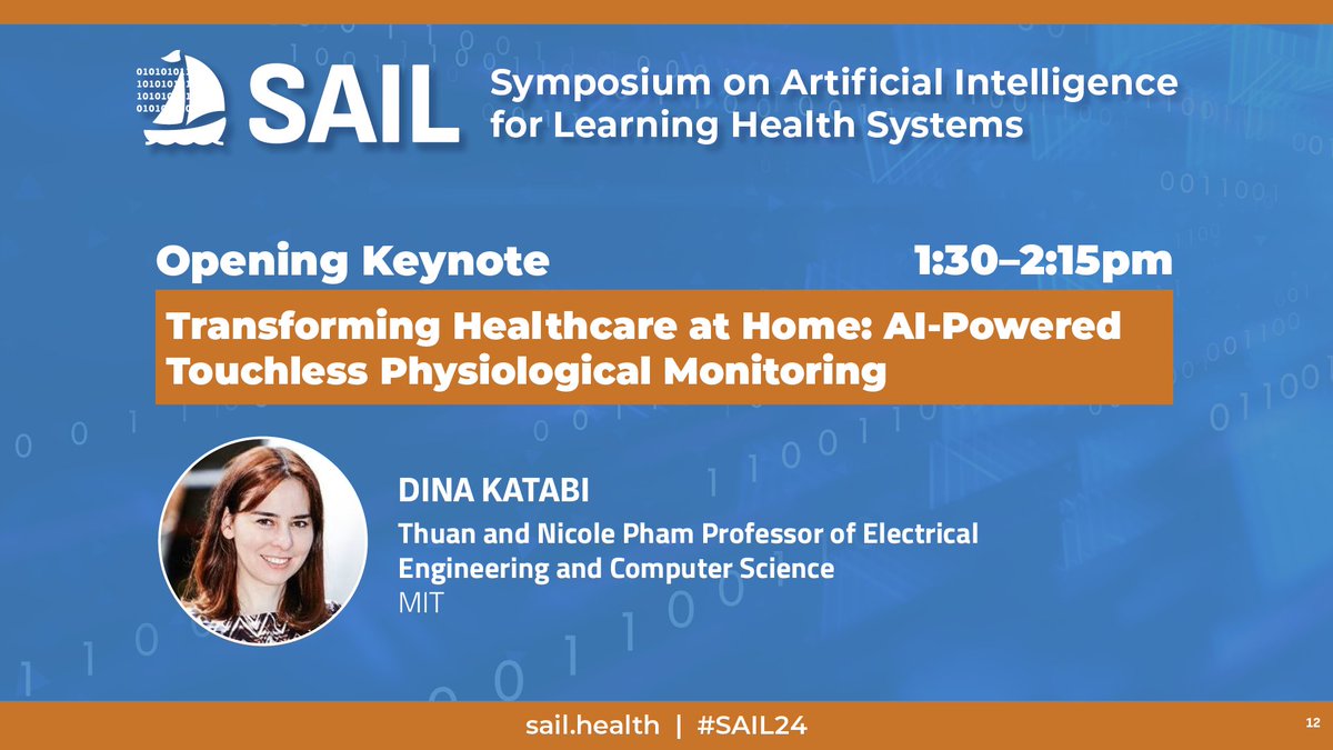 Join the livestream of #SAIL24 Opening Keynote at 1:30pm: Dr. Dina Katabi (@MIT_CSAIL) on 'Transforming Healthcare at Home: AI-Powered Touchless Physiological Monitoring' bit.ly/sail-24