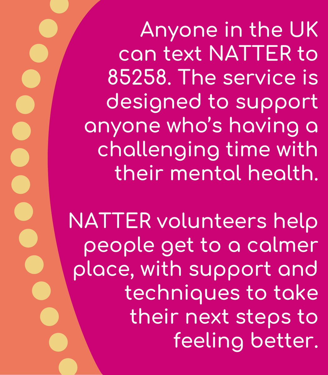 We want to reassure young people that NATTER is open to everyone, with no age limits or assessment criteria. Thanks to our text service (run in partnership with @GiveUsAShout), young people can access support 24/7. Find out more about NATTER: bit.ly/TextNATTER
