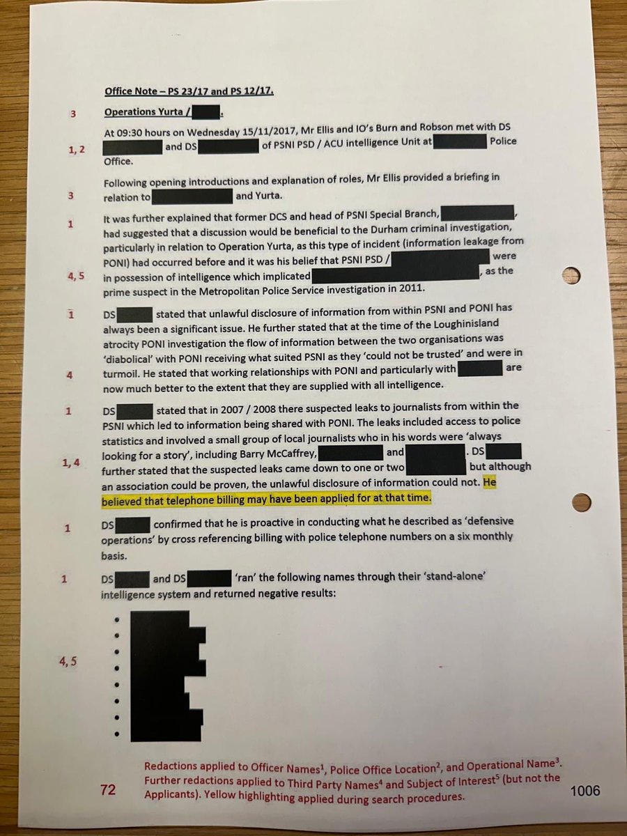 This document released by the Investigatory Powers Tribunal today shows how the PSNI routinely trawled the phone data of journalists to trace their contacts. They called it a “defensive operation”. WTAF?