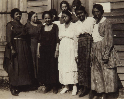 First black women to vote in Ettrick, Virginia. These women, left to right, are Eva Conner, Evie Carpenter, Odelle Green, Virginia Mary Branch, Anna Lindsay, Edna Colson, Edwina Wright, Johnella Frazer, and Nannie Nichols. Photographed in 1920.