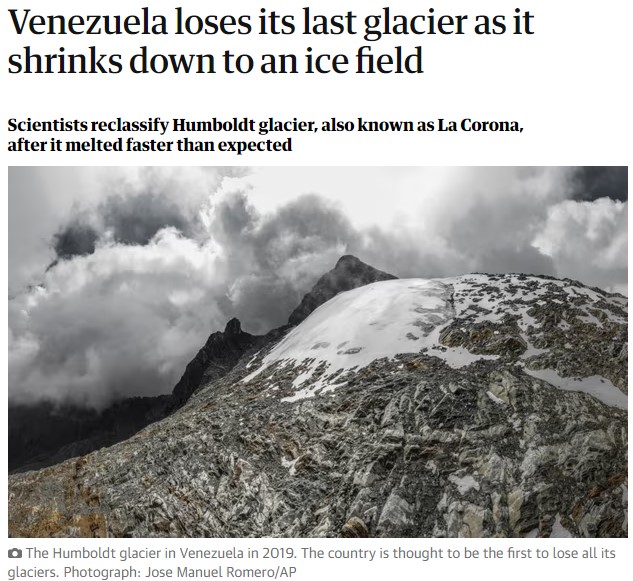 venezuela becomes first country to have lost all its glaciers apparently, they had 6