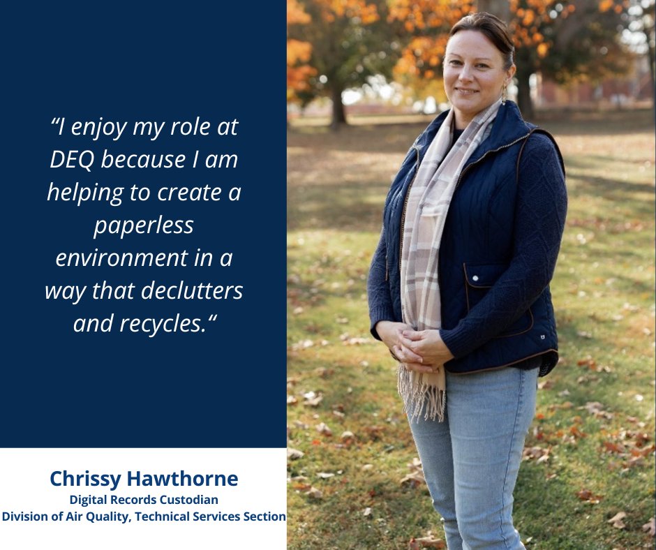 We celebrated #AdministrativeProfessionalsDay recently by spotlighting some of our incredible staff, but everyday day is a good day for acknowledging our employees for their great work! Today, meet Chrissy Hawthorne & learn what she loves most about her job! #yourDEQ