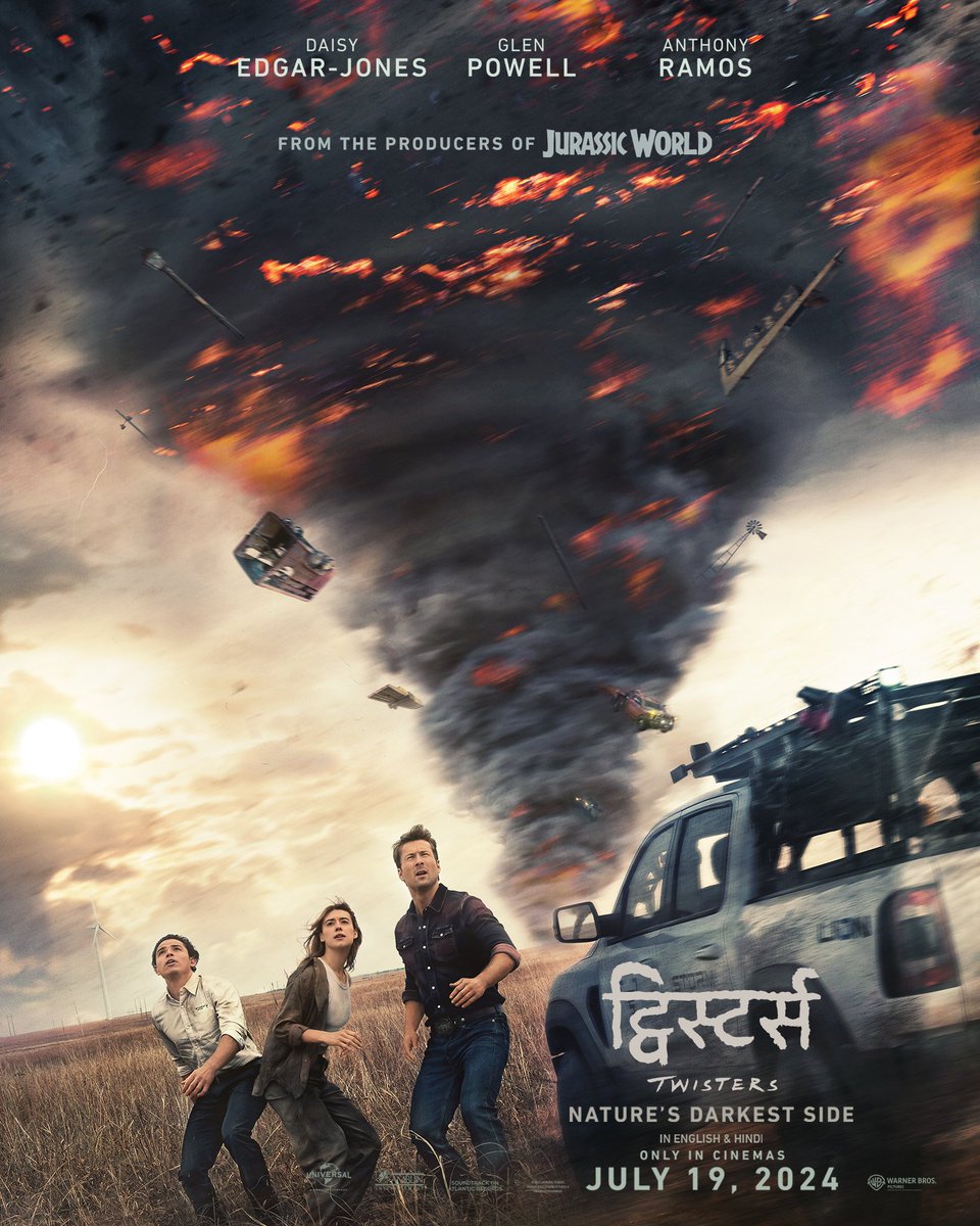 Here is #HindiPoster of  #Twisters Movie, #ट्विस्टर only in cinemas on July 19, 2024. Also in IMAX. In #English & #Hindi.