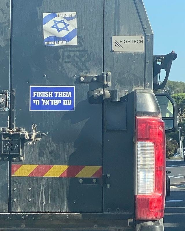 @canby_c @ZevShalev Simple. To control the narrative. Israel really wants the entirety of Palestine. A photo on an Israeli truck: