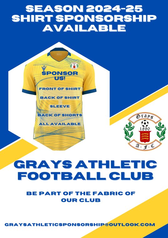 NEW 2024/25 AWAY KIT SPONSORSHIP AVAILABLE PLUS MUCH MORE! #UpTheAth #GrowWithTheBlues graysathletic.co.uk/news/new-20242…