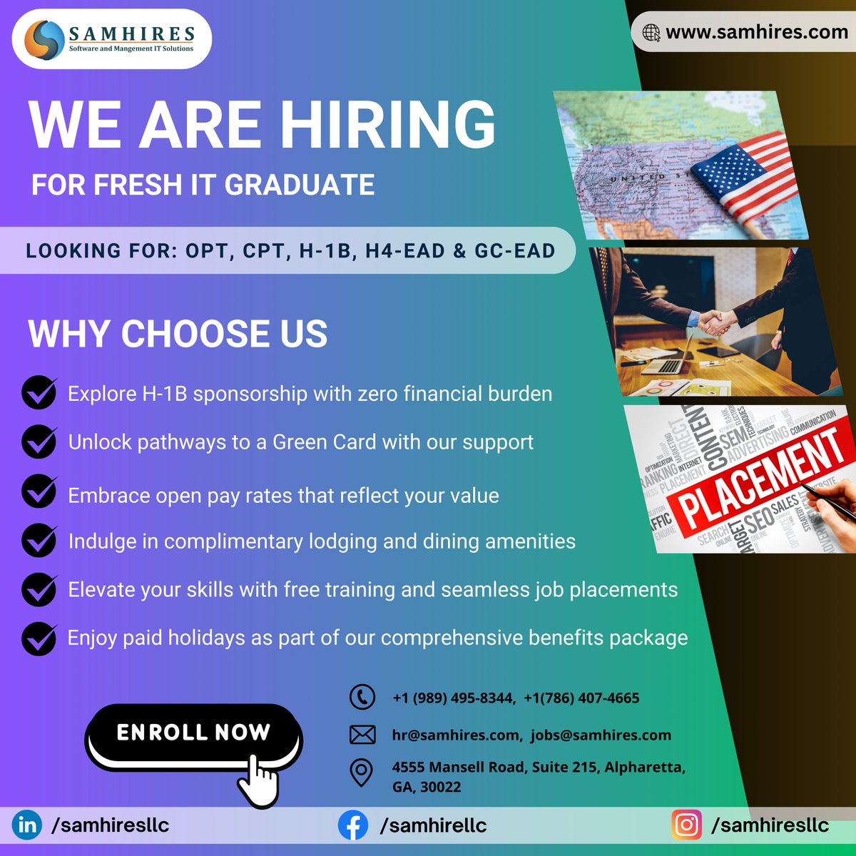 Join 𝐒𝐚𝐦𝐡𝐢𝐫𝐞𝐬 𝐋𝐋𝐂 and Launch Your IT Career!

#SamhiresLLC #ITCareer #FreshGraduates #CPT #OPT #H1BSponsorship #GreenCard #OpenPayRates #FreeTraining #JobPlacements #PaidHolidays #StaffingFirm #Recruitment #CareerOpportunities #AlpharettaGA