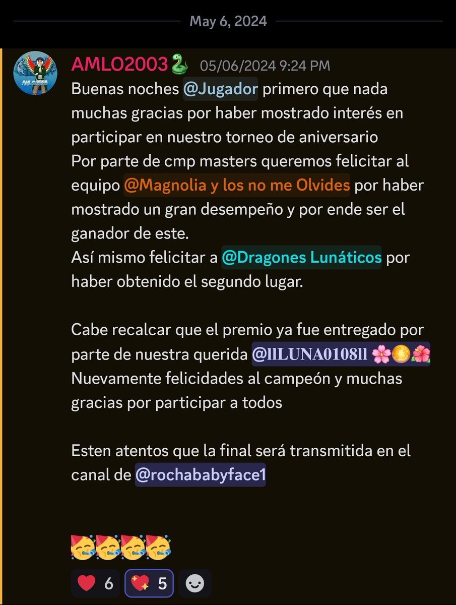 ll00LUNA00ll's tweet photo. Hace unos días finalizó nuestro torneo, y fue una experiencia bastante agradable por ser nuestro Primer torneo de este tamaño. Felicidades a los campeones, y muchas gracias a los que pudieron participar. El premio de $350 usd fue entregado con éxito! 💖💖 https://t.co/S18M3kiqq4