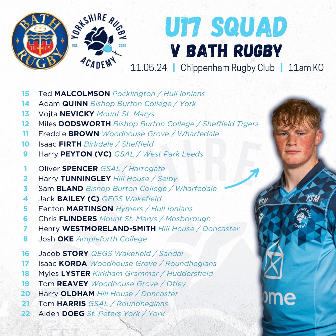 U17 Bath Squad Announcement

The season will finally end this weekend as we travel overnight on Friday to play <a href="/bathrugbyacad/">Bath Rugby Academy</a> on Saturday at <a href="/ChippenhamRFC/">Chippenham RFC</a> 

🗓 Sat 11 May
🆚 Bath 🛁
📍Chippenham Rugby Club
⏰ 11am KO

#WeLeaveBetter