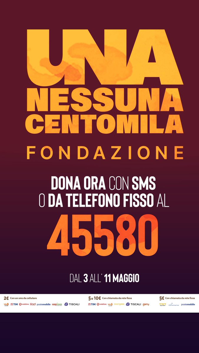 Questa sera ❤️ @RaiUno @FiorellaMannoia 
45580 per donare #UnaNessunaCentomila