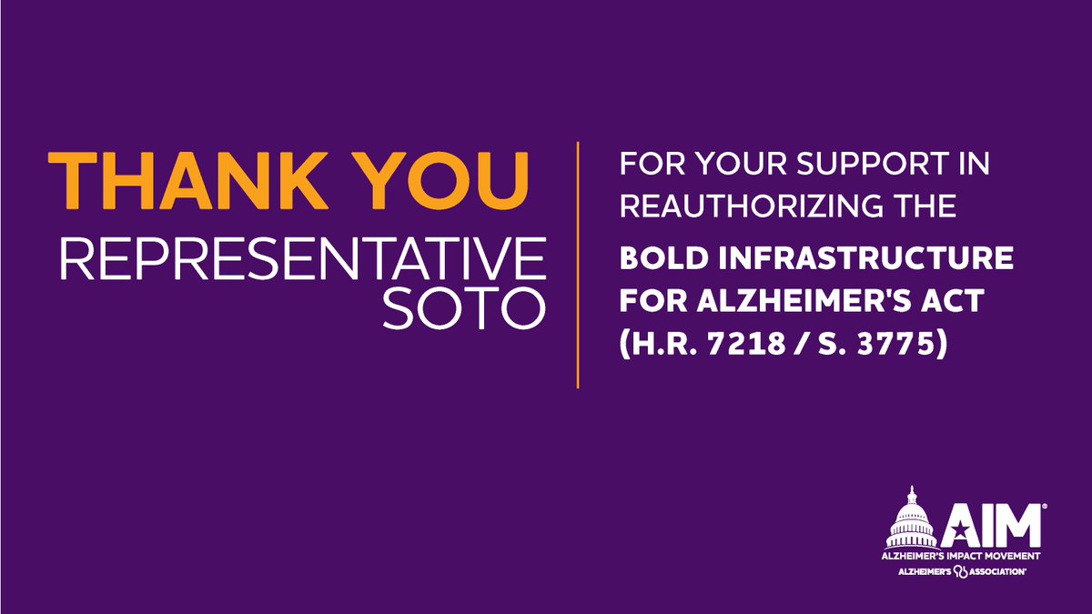 Thank you, @RepDarrenSoto, for helping to strengthen America’s Alzheimer’s public health infrastructure by cosponsoring the #BOLDAlzheimersAct Reauthorization.