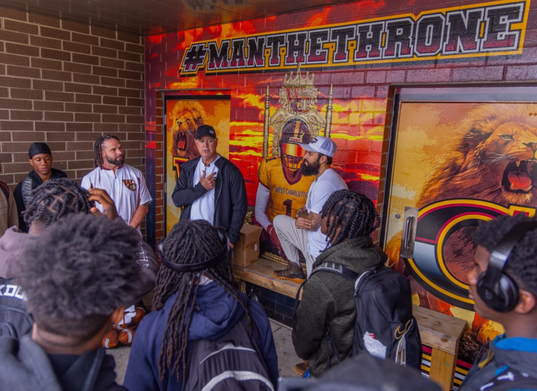 G7Football's tweet photo. Spreading the game and the Word! We had a great time at West Charlotte with Sam Greiner and the Lions! We are excited to see them #ManTheThrone and accomplish greatness this Fall and beyond! https://t.co/rWAexCFatB