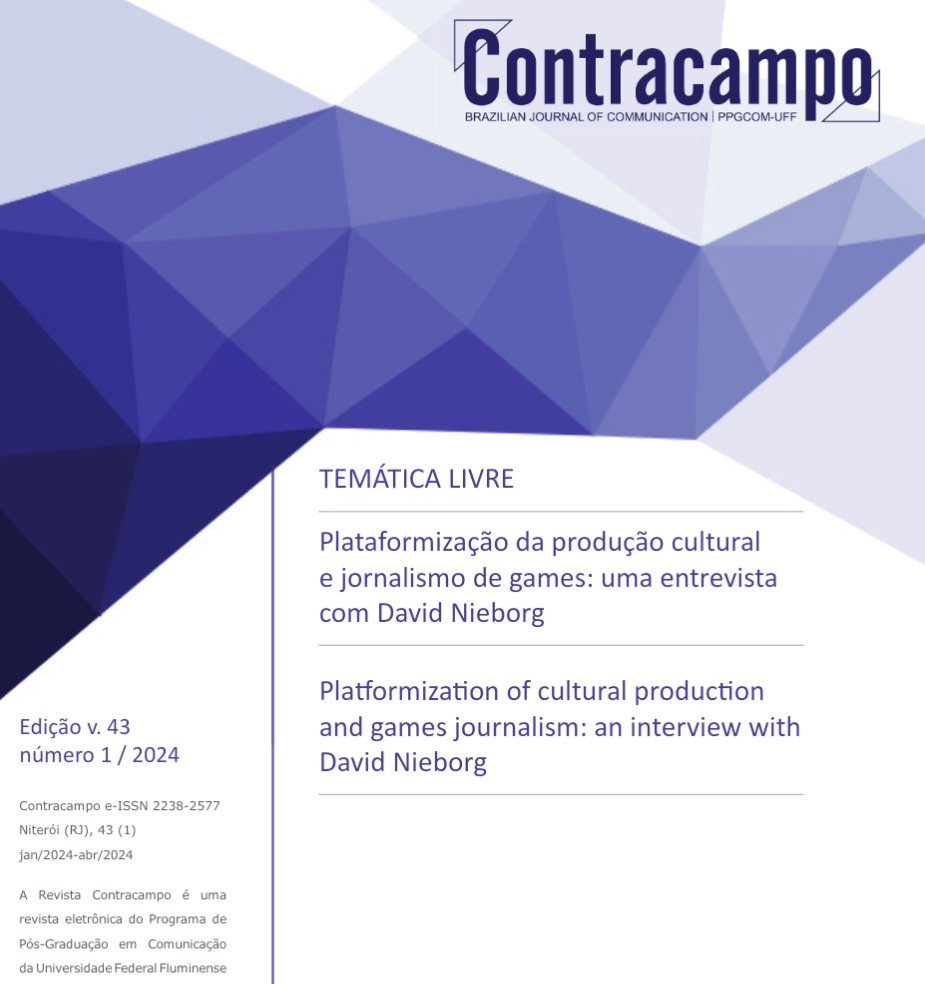 Interview with @gamespacenl in Contracampo: Brazilian Journal of Communication, by André Campos Rocha periodicos.uff.br/contracampo/ar…