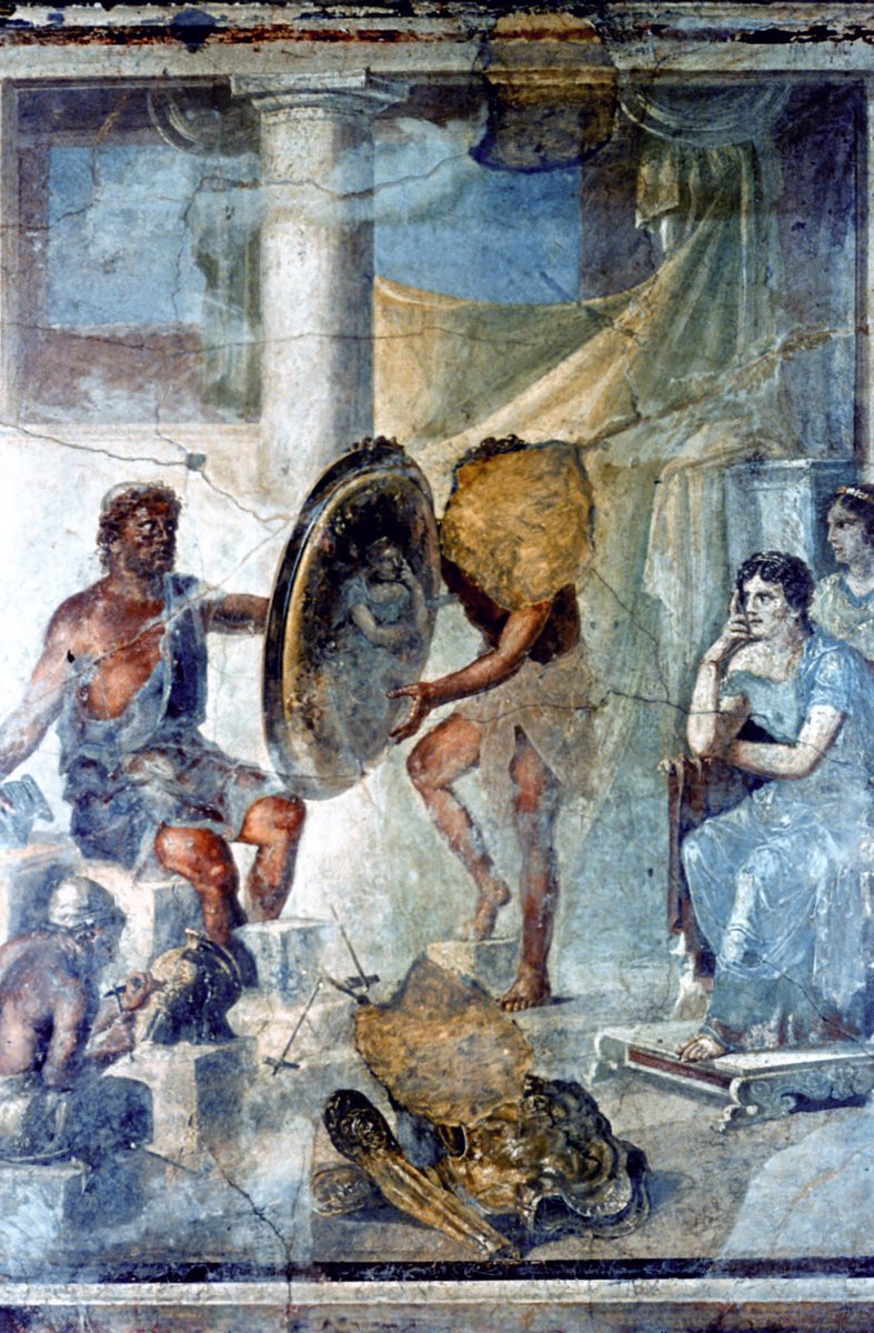 For #FrescoFriday this gorgeous painting of Thetis and Vulcan with the armour of Achilles comes from Pompeii.

romansociety.org/Imago/Image-De…