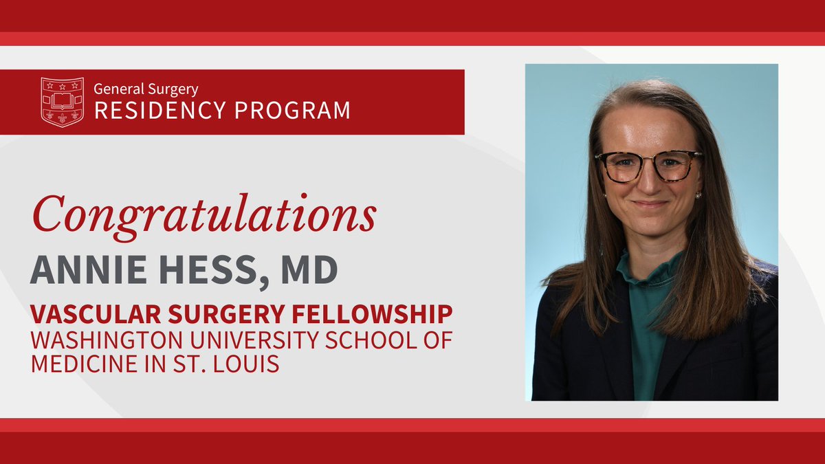 We are thrilled that chief resident Annie Hess, MD, will be staying within the Department of Surgery and has matched with our very own @WashUVascular fellowship program! Congratulations, Dr. Hess! 🎉