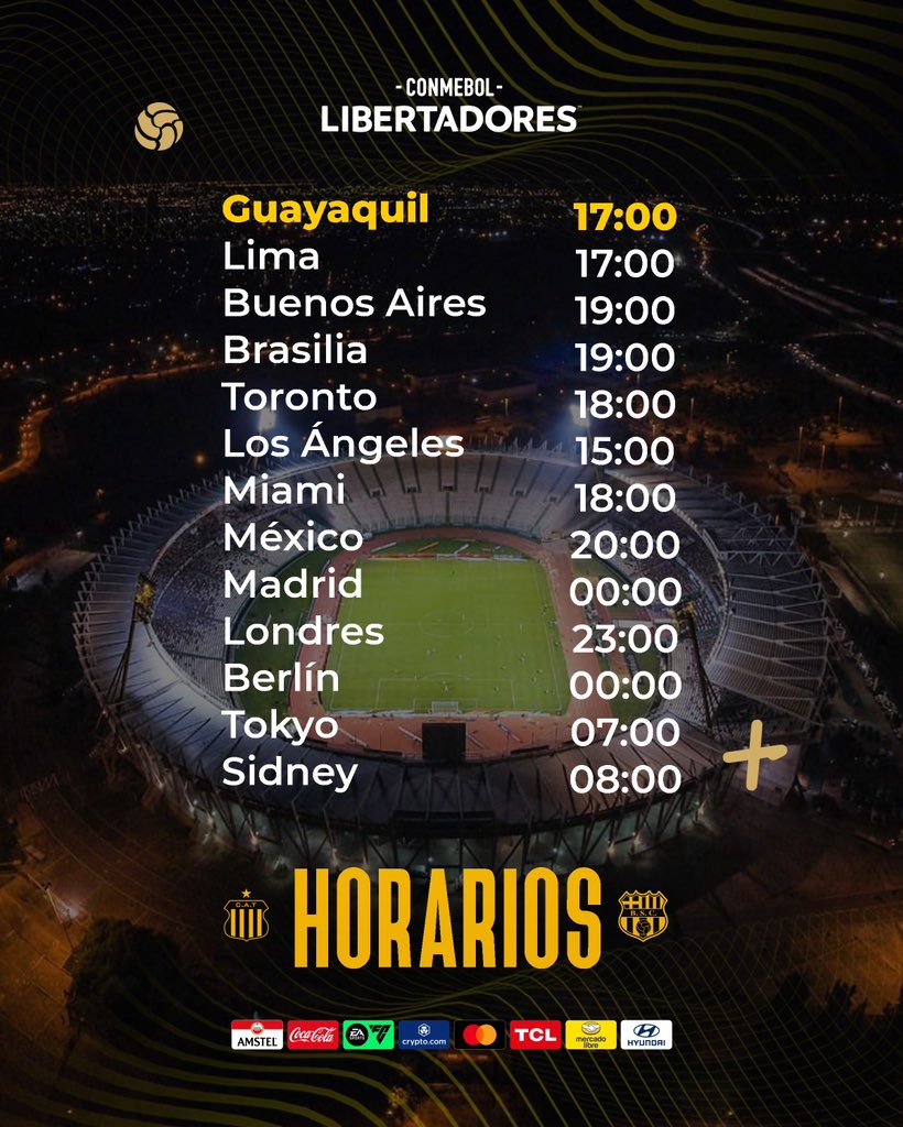 ¡Revisa tu zona horaria y disfruta del partido #TalleresBSC! ⏰

#ConmebolLibertadores 🏆
#BarcelonaSomosTodos