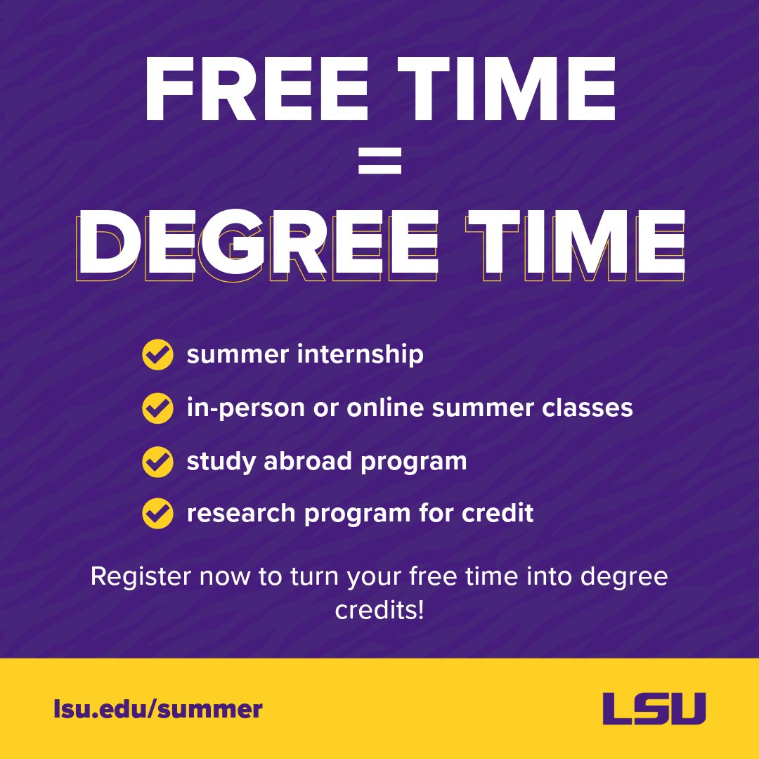 Registration for all summer school courses is OPEN 📣 Learn more at lsu.edu/summer/courses…