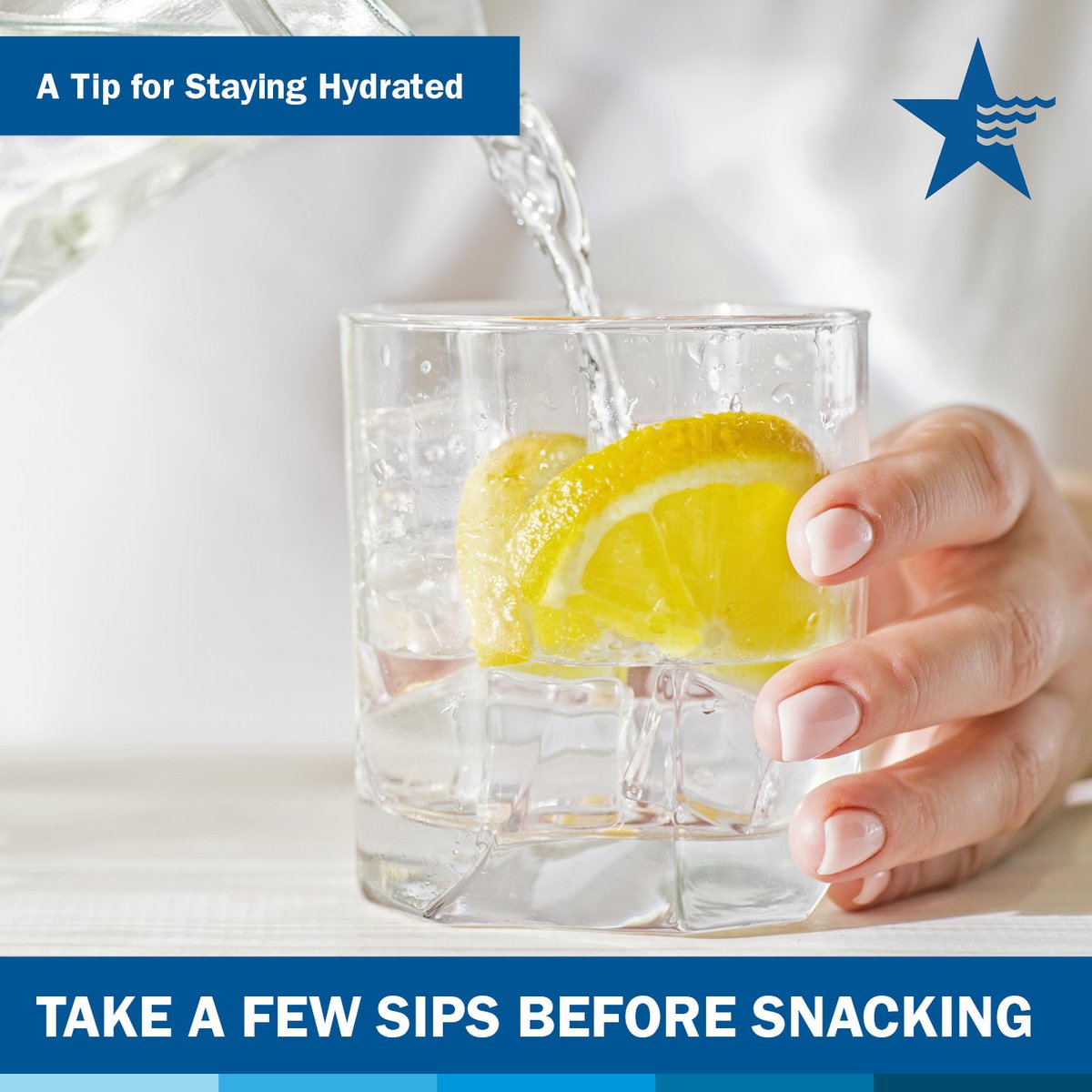 Before you raid the fridge, try taking a sip of water instead. Sometimes our bodies feel hungry, but we are actually dehydrated. #StayHydrated #DrinkingWaterWeek