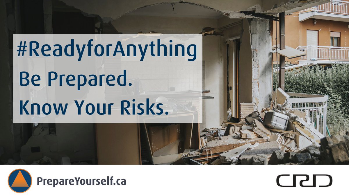 #ReadyforAnything - Earthquakes are among the emergencies we can experience in the #crd. Learn how to be prepared and know your risks at PrepareYourself.ca #Prepared2024 #Preparedness #EPWeek