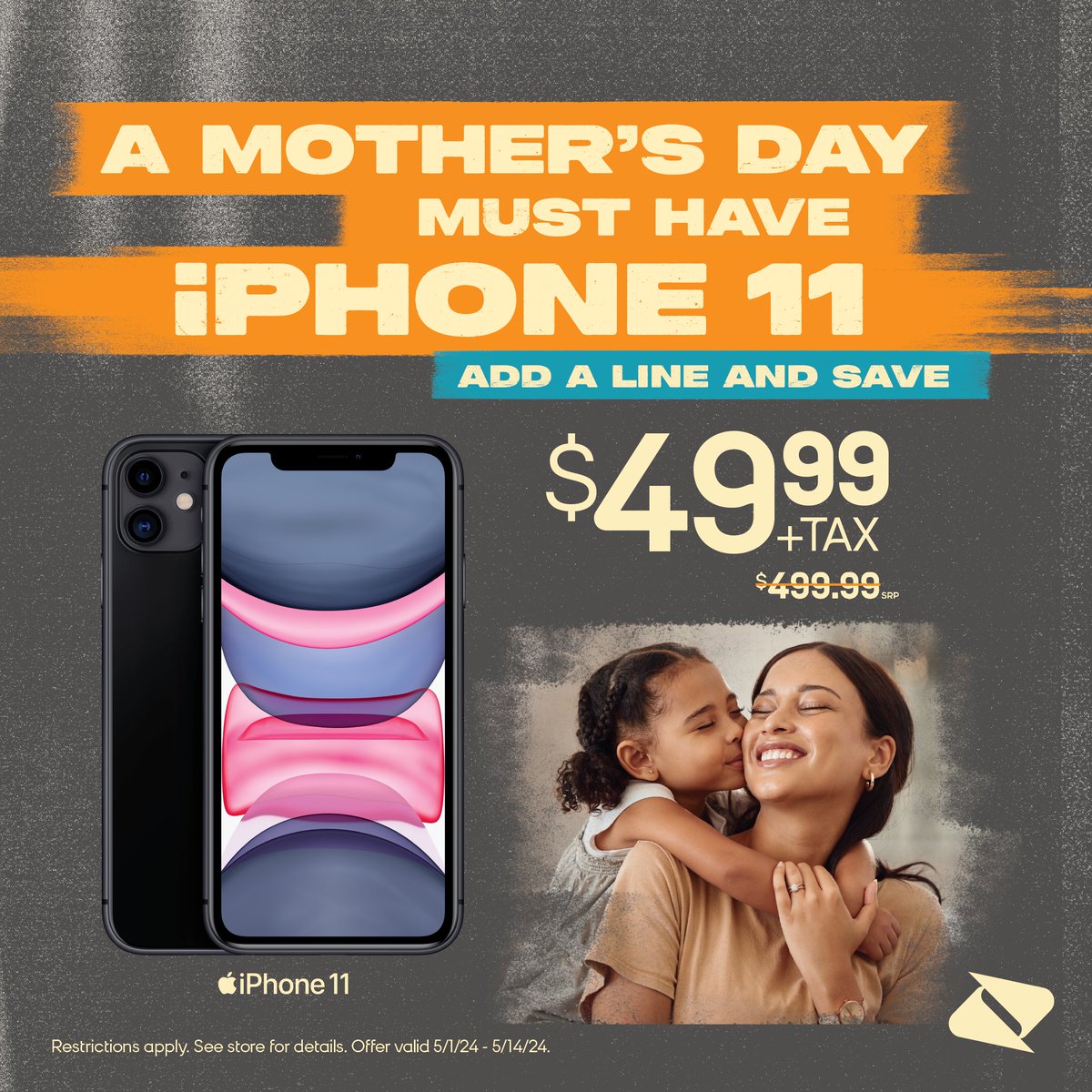 Boost Mobile (@boostmobile) on Twitter photo Surprise Mom with a gift she'll love! Get iPhone 11 for just $49.99 + tax when you add a line to your plan. 
This special offer is valid from 5/1 through 5/14.
Visit your nearest Boost Mobile store today! #MothersDay #BoostMobile Surprise Mom with a gift she'll love! Get iPhone 11 for just $49.99 + tax when you add a line to your plan. 
This special offer is valid from 5/1 through 5/14.
Visit your nearest Boost Mobile store today! #MothersDay #BoostMobile