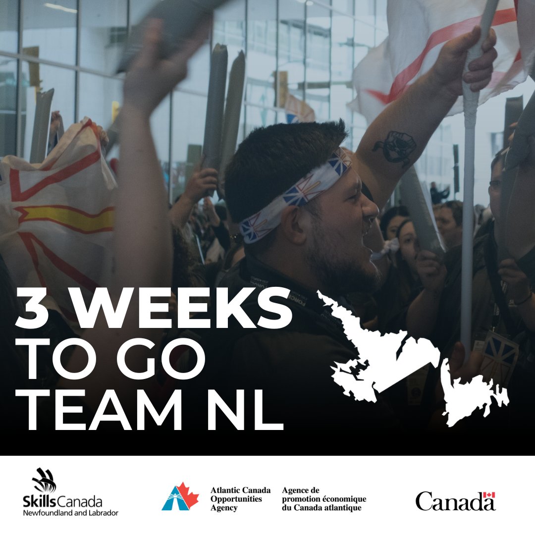 Team NL! We are now only three weeks away from the Opening Ceremonies of the 2024 Skills Canada National Competition in Québec City! 

Stay tuned for updates as we continue introducing Team NL 2024, and let the countdown begin! 

<a href="/ACOACanada/">ACOA Canada</a>
<a href="/Skills_Canada/">Skills Canada</a>

#SCNC2024
#TeamNL