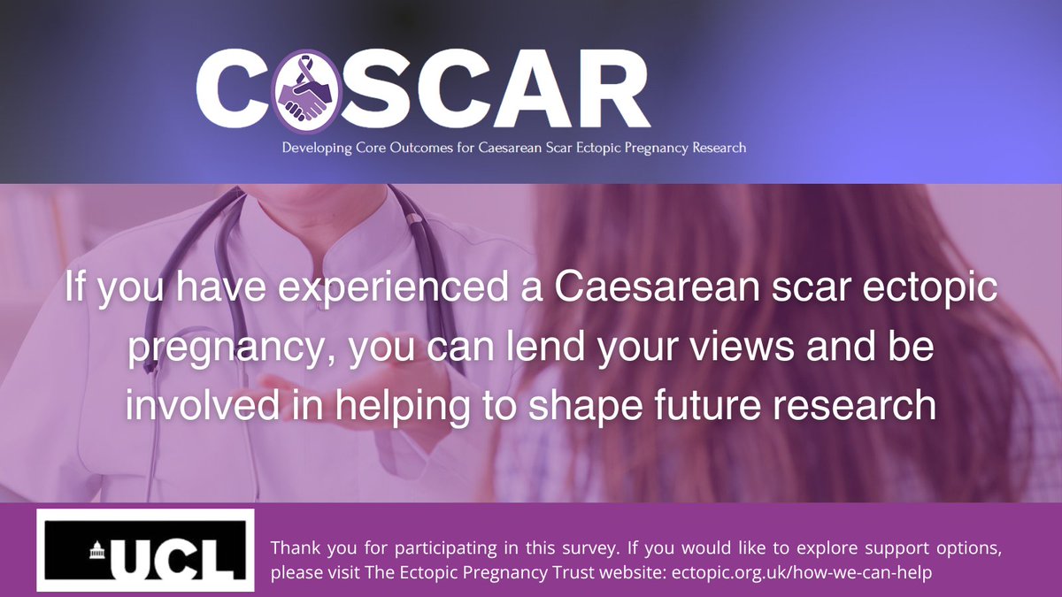 COSCAR (@coscar__) on Twitter photo Do you care for people diagnosed with Caesarean scar ectopic pregnancy? Complete this 2-minute survey: forms.office.com/e/mxs0sjhua2
👩⚕️🩺⚕️👨⚕️
<a href="/TheEPT/">The Ectopic Pregnancy Trust</a> <a href="/MiscarriageA/">Miscarriage Association</a> <a href="/aepu_uk/">Association of Early Pregnancy Units (AEPU)</a> Do you care for people diagnosed with Caesarean scar ectopic pregnancy? Complete this 2-minute survey: forms.office.com/e/mxs0sjhua2
👩⚕️🩺⚕️👨⚕️
<a href="/TheEPT/">The Ectopic Pregnancy Trust</a> <a href="/MiscarriageA/">Miscarriage Association</a> <a href="/aepu_uk/">Association of Early Pregnancy Units (AEPU)</a>