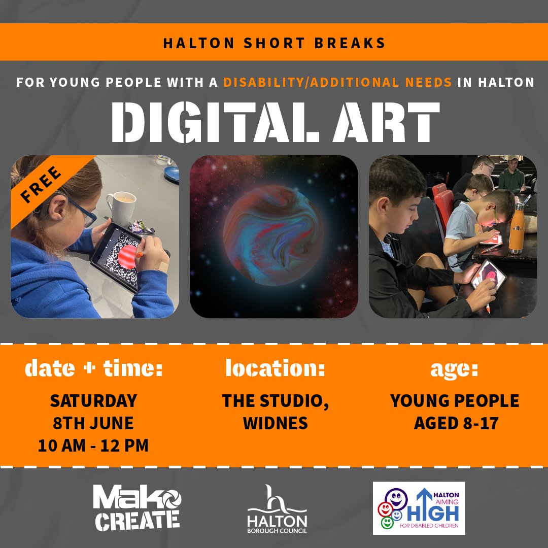 🚀✨Embark on a digital journey with us in next month's Halton Short Breaks Session! Join us next month for an exciting two-hour experience where your young explorer will craft their very own planet using an iPad and digital stylus on Procreate! 🌍 #halton #runcorn #widnes