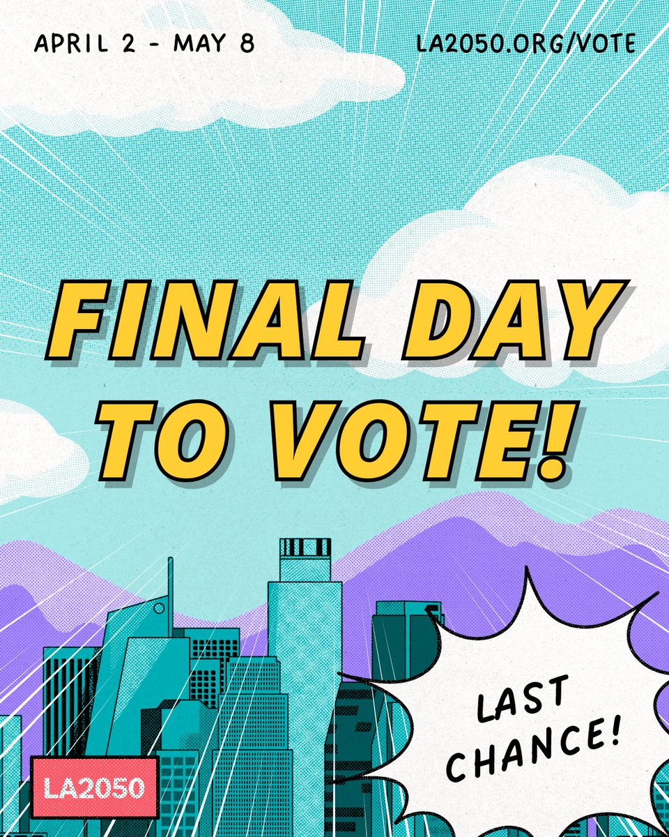 Voting closes TONIGHT at 11:59 pm. Don't miss this! In just one week, we'll announce the top 10 issue areas open for $1M in grant funding. Your votes determine what projects, programs, and initiatives will be eligible. VOTE NOW: la2050.me/2024social