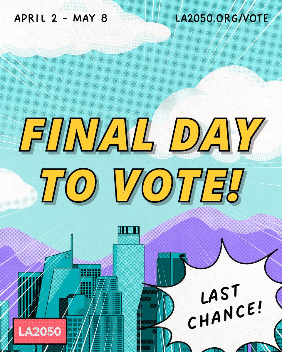 Voting closes TONIGHT at 11:59 pm. Don't miss this! In just one week, we'll announce the top 10 issue areas open for $1M in grant funding. Your votes determine what projects, programs, and initiatives will be eligible. VOTE NOW:  la2050.me/2024social