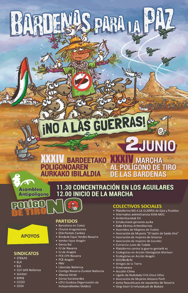 Un polígono de tiro y bombardeo en medio de un Parque Natural y en la reserva de la Biosfera de Bardenas 🚫 No es seguro para las personas ni el entorno 🚫 No queremos que Bardenas sirva de ensayo de cómo matar personas . El 2 de junio tenemos cita para pedir su cierre y la PAZ