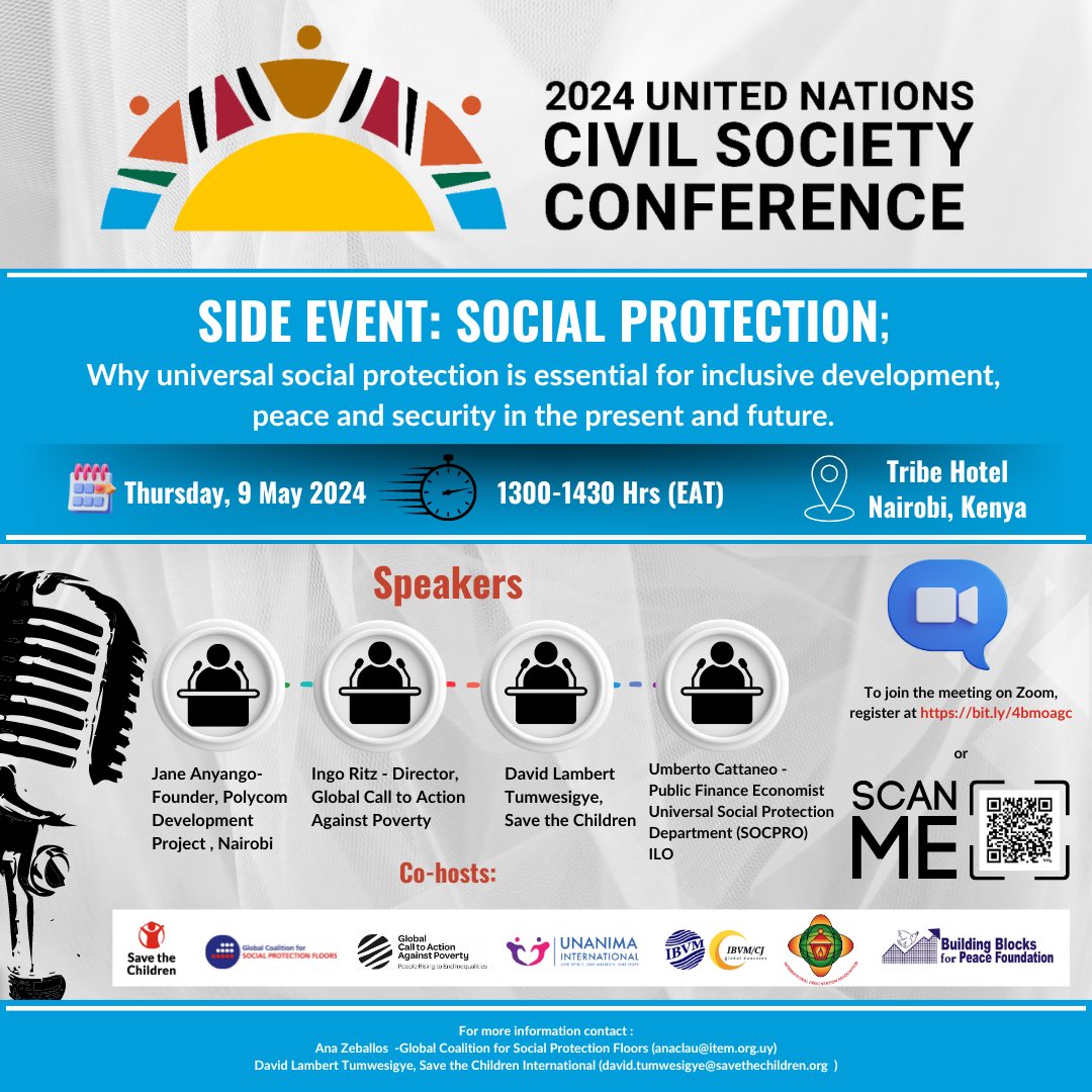 Join us tomorrow in the #2024UNCSC offsite event on Social Protection at 13:00 – 14:30 EAT (GMT+3). Location: Tribe Hotel, Nairobi, Kenya This is a hybrid event. If you want to join the discussion online, please register here: zoom.us/webinar/regist… #WeCommit #OURCOMMONFUTURE