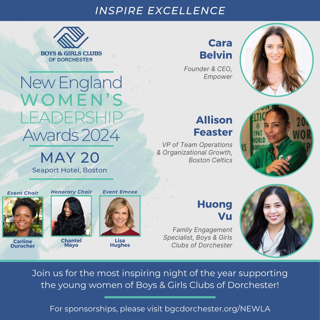 There's still a few seats left for NEWLA! Join us on May 20th for the most inspiring night of the year to honor and celebrate these incredible women while supporting the young women of BGCD. 💙 For tickets & sponsorships: bgcdorchester.org/newla. #NEWLA2024 #WeAreDorchester