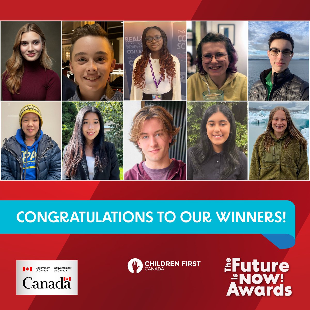 Drum roll please! 🥁

Introducing the inaugural winners of the Future is NOW! Awards: 10 incredible young leaders and changemakers who are defending the right of children and working to make 🇨🇦 the best place in the 🌍 for kids to grow up! 

#thefutureisnow #futureisnowawards